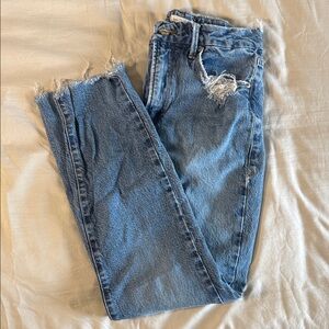 Good American Frayed Hem Blue Jeans